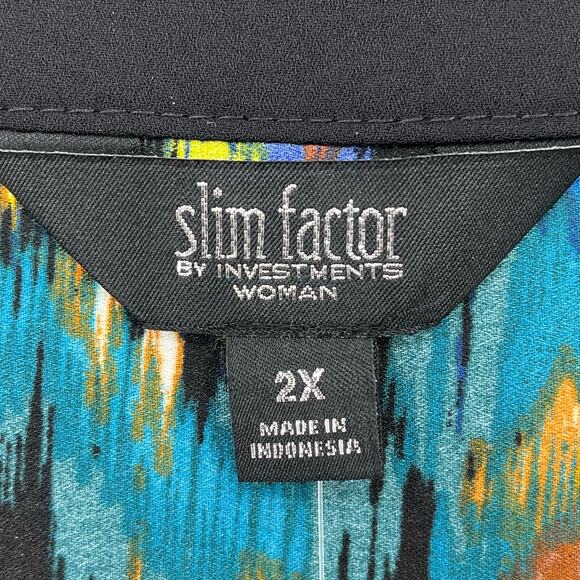 Slim Factor Investments Abstract Ikat Print Asymmetrical Tunic Shirt Plus Sz 2X - Picture 5 of 7